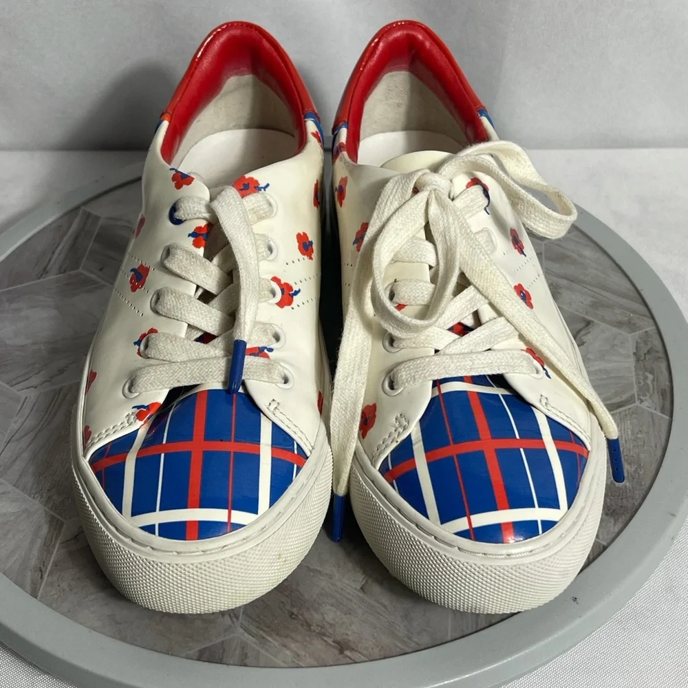 Tory Burch Tory Sport Floral Plaid Sneakers 5.5M Leather Low Top